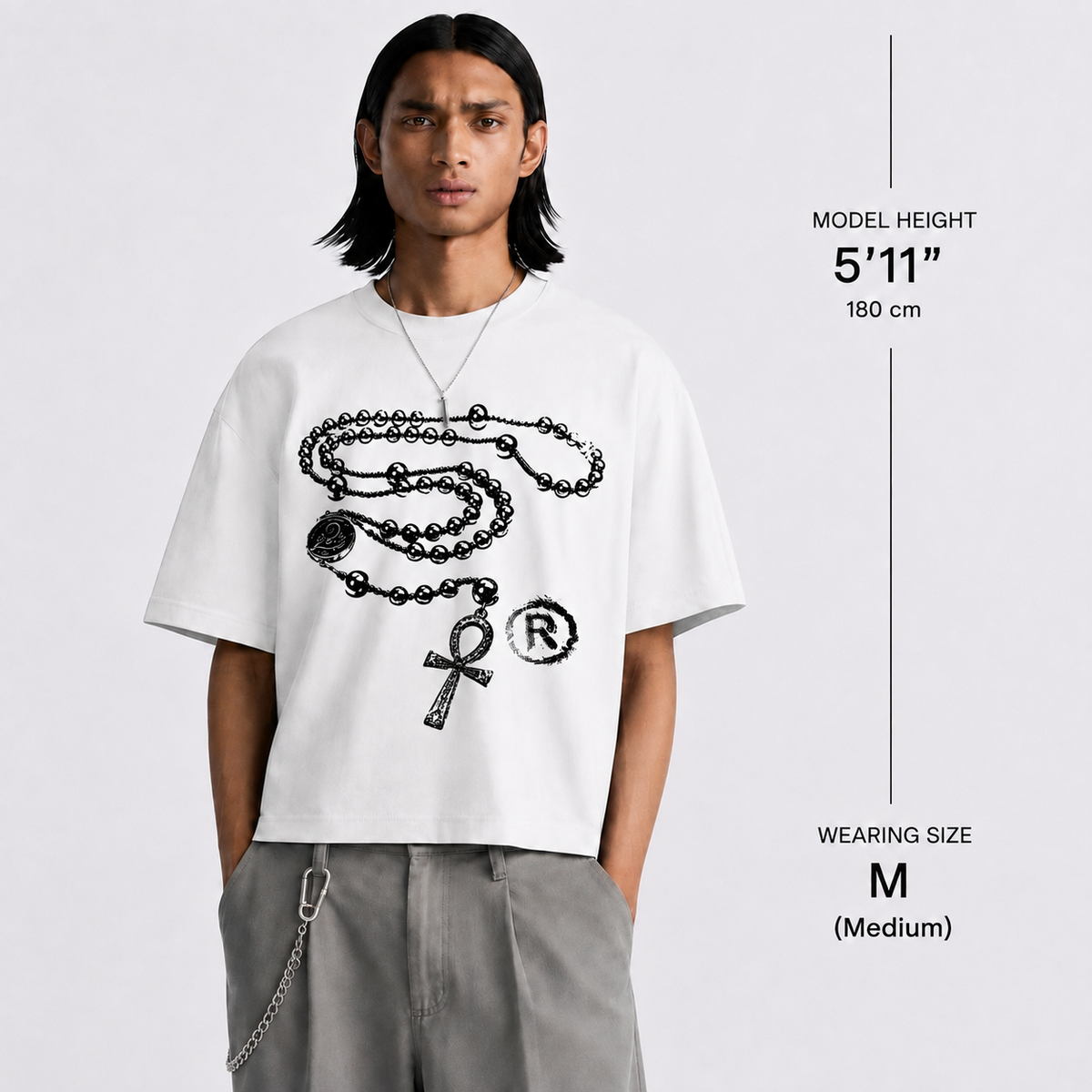 Ankh Chain Boxy Crop Tee — Black